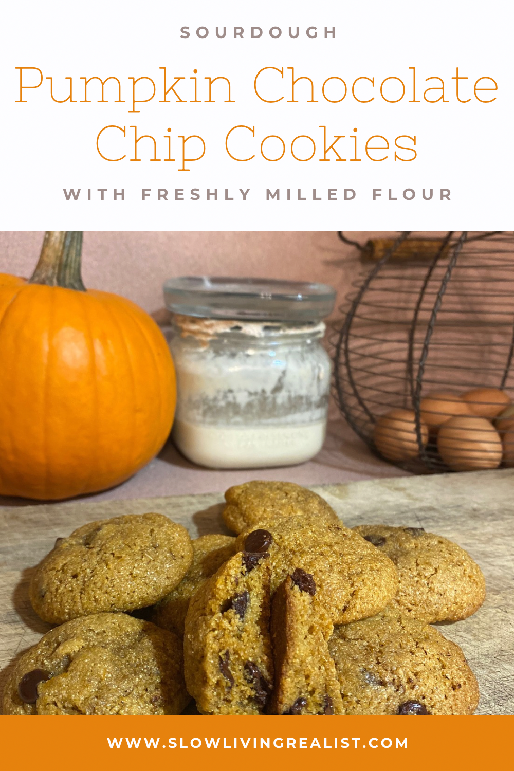 Sourdough Pumpkin Chocolate Chip Cookies with Fresh Milled Flour