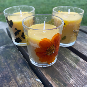 Pura Vida Farmstead Hand-Poured Beeswax Tea Light Candle – Pressed Flower Glass Jar